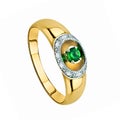 Ring of gold with diamonds and emeralds on white background Royalty Free Stock Photo