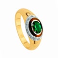 Ring of gold with diamonds and emeralds on white background Royalty Free Stock Photo