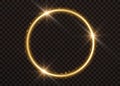 Ring with gold dust. Round shiny frame with light bursts. Magical glowing banner.