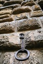 ring of hitching post on wall of medieval house