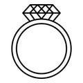 Ring with a huge diamond icon, outline style Royalty Free Stock Photo