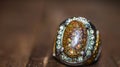 Ring of koroit yowah opal. jewelry closeup Royalty Free Stock Photo