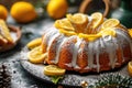 Ring lemon cake, Ciambella, Christmas bundt dessert, traditional pastry babka, easter sponge pie with icing Royalty Free Stock Photo