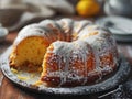 Ring lemon cake, Ciambella, Christmas bundt dessert, traditional pastry babka, easter sponge pie with icing Royalty Free Stock Photo