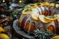 Ring lemon cake, Ciambella, Christmas bundt dessert, traditional pastry babka, easter sponge pie with icing Royalty Free Stock Photo