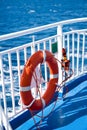 Ring life boy on ferry. Royalty Free Stock Photo