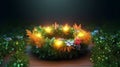 A ring of light blooming in a cluster of small plants, arch of flowers, AI Generative