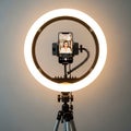 Ring light setup for content creation with smartphone Royalty Free Stock Photo