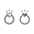 Ring line and glyph icon, love and jewelry, engagement ring sign, vector graphics, a linear pattern on a white Royalty Free Stock Photo