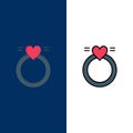 Ring, Marriage, Love, Wedding  Icons. Flat and Line Filled Icon Set Vector Blue Background Royalty Free Stock Photo