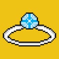 Ring object with gems design pixel art on yellow background