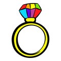 Ring with rainbow diamond icon, icon cartoon