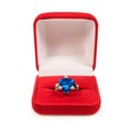 Ring with sapphire crystal in red box Royalty Free Stock Photo