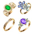 Ring set with precious stones on white