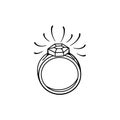 Ring with a shiny stone. Hand drawn vector illustration in Doodle style. Royalty Free Stock Photo