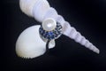 25 Ring, Silver, Natural Pearl, Sapphires Exclusive jewels Royalty Free Stock Photo