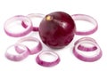 Ring slices and bulb of red onion, isolated on a white background