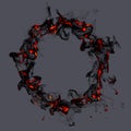 Ring of black smoke,fire and sparks  isolated on gray background Royalty Free Stock Photo