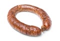 Ring of smoked sausage on white background Royalty Free Stock Photo