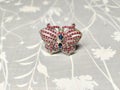 ring 925 sterling silver butterfly, with rubies Royalty Free Stock Photo