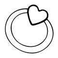 Ring with a stone in the shape of a heart. Stylish decoration. Vector. Colorless background. Coloring book for children.