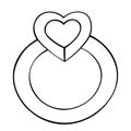 Ring with a stone in the shape of a heart. Stylish decoration. Vector. Colorless background. Coloring book for children.