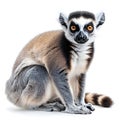 Ring-tailed lemur, Lemur catta, 7 years old, standing in front of white background00 Royalty Free Stock Photo