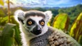 Ring tailed lemur portrait. Generative AI