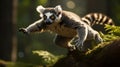 A ring tailed lemur running through the forest