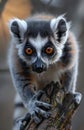 Ring-tailed lemur sitting on tree. A lemur standing down on some wood Royalty Free Stock Photo