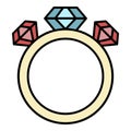 Ring with three diamonds icon color outline vector