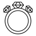 Ring with three diamonds icon, outline style