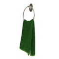 Ring towel holder with green towel isolated on white. 3D illustration