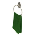 Ring towel holder with green towel isolated on white. 3D illustration