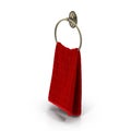 Ring towel holder with red towel isolated on white. 3D illustration