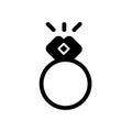 Ring vector icon. Black and white jewelry illustration. Solid linear wedding icon.