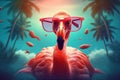 pink tropical flamingo bird summer animal sunglasses feather party hipster. Generative AI. Royalty Free Stock Photo