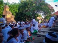 Balinese People Gathering In The Hindu Family Temple In Galungan Ceremony At The Village