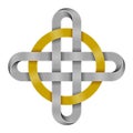 Ringed cross made of intersected strips. Celtic knot with circle symbol. Vector illustration Royalty Free Stock Photo