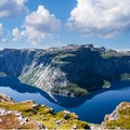 Ringedalsvatnet - blue mountain lake near Trolltunga, Norway Royalty Free Stock Photo