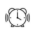 Ringing alarm clock line icon on white background