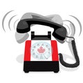 Ringing black stationary phone with flag of Canada