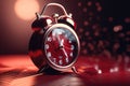 Ringing and bouncing red alarm clock background. AI generated