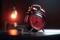 Ringing and bouncing red alarm clock background. AI generated