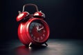 Ringing and bouncing red alarm clock background. AI generated