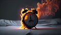 ringing clock in fire with smoke