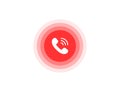 Ringing phone icon in red circle. Mobile phone symbol. Connection mobile icon. Contact button with phone sign. Vector Royalty Free Stock Photo