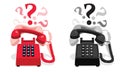 Ringing stationary phone with button keypad and with question marks