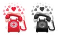 Ringing stationary phone with rotary dial and with hearts Royalty Free Stock Photo