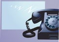 Ringing telephone near screen Royalty Free Stock Photo